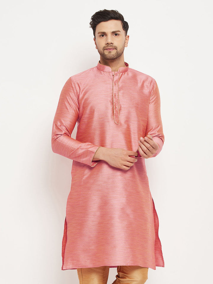 Men's Pink Silk Blend Kurta