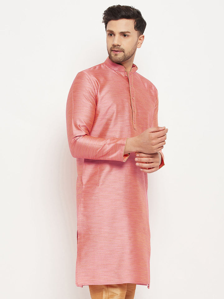 Men's Pink Silk Blend Kurta