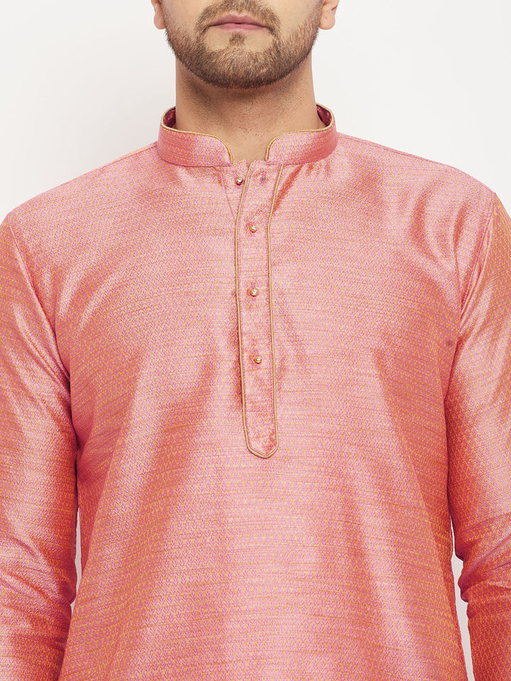 Sarvati Men's Pink Silk Blend Kurta and Rose Gold Pant Style Pyjama Set