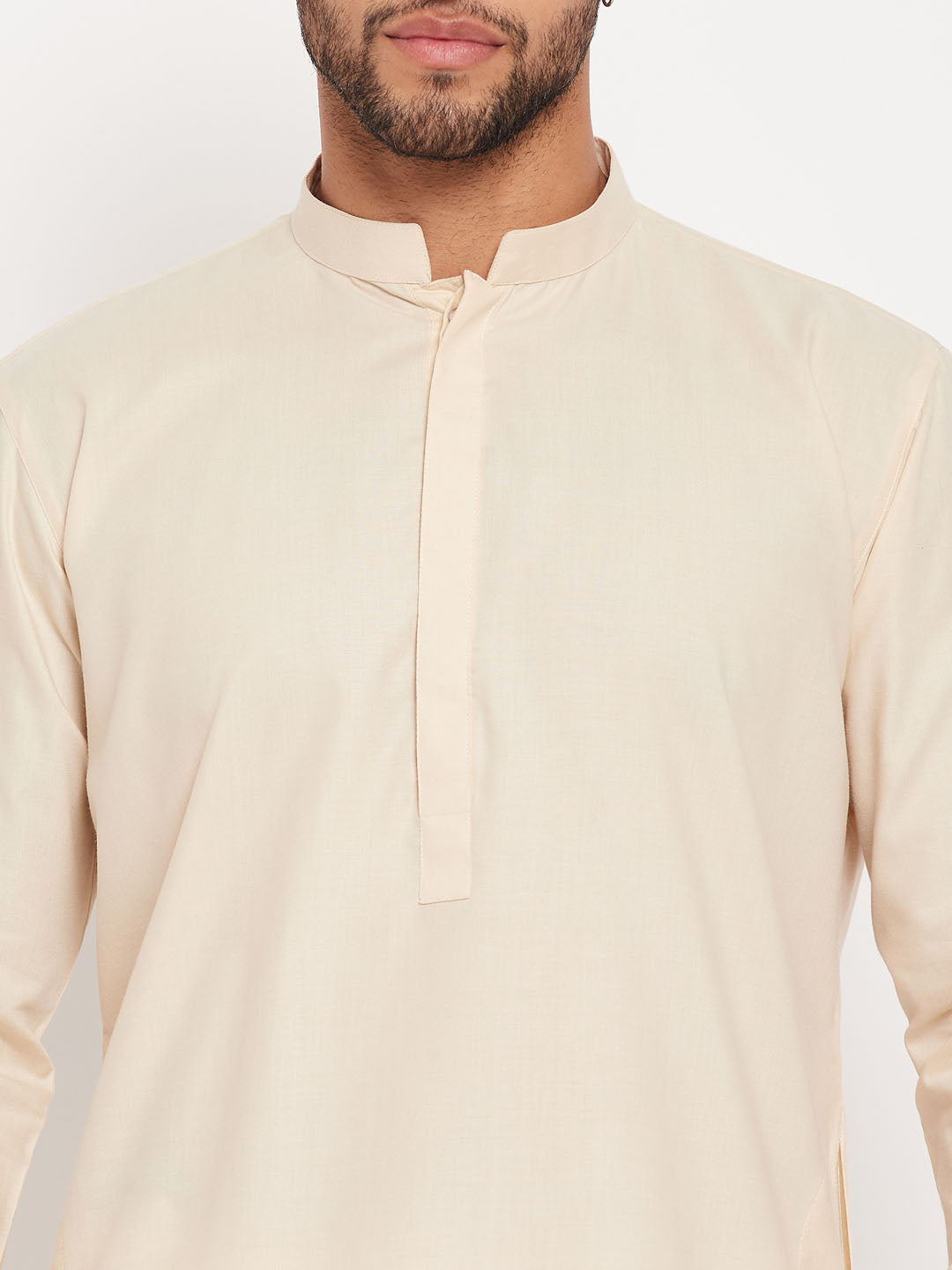 Sarvati Men's Cream Cotton Blend Kurta and White Pyjama Set