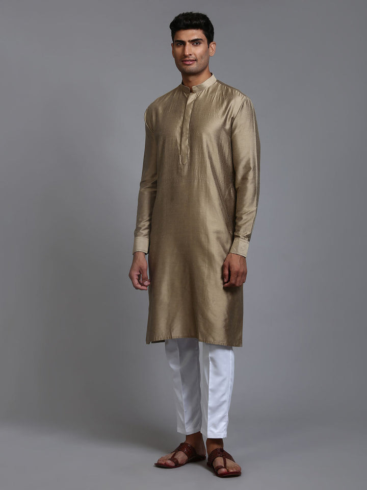 Sarvati Men's Green Cotton Blend Kurta and White Pant Set