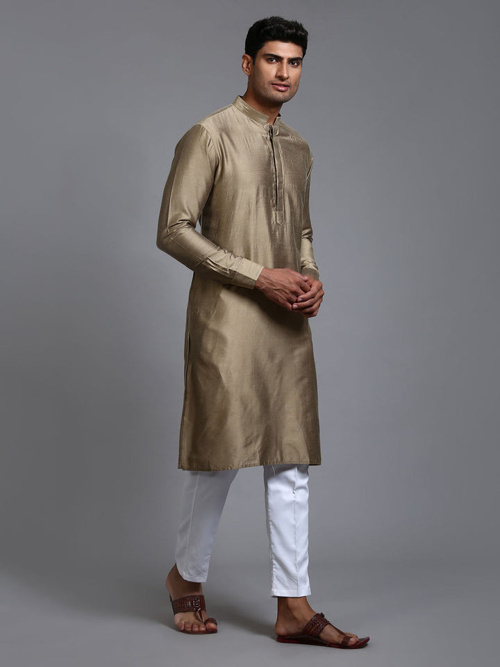 Sarvati Men's Green Cotton Blend Kurta and White Pant Set