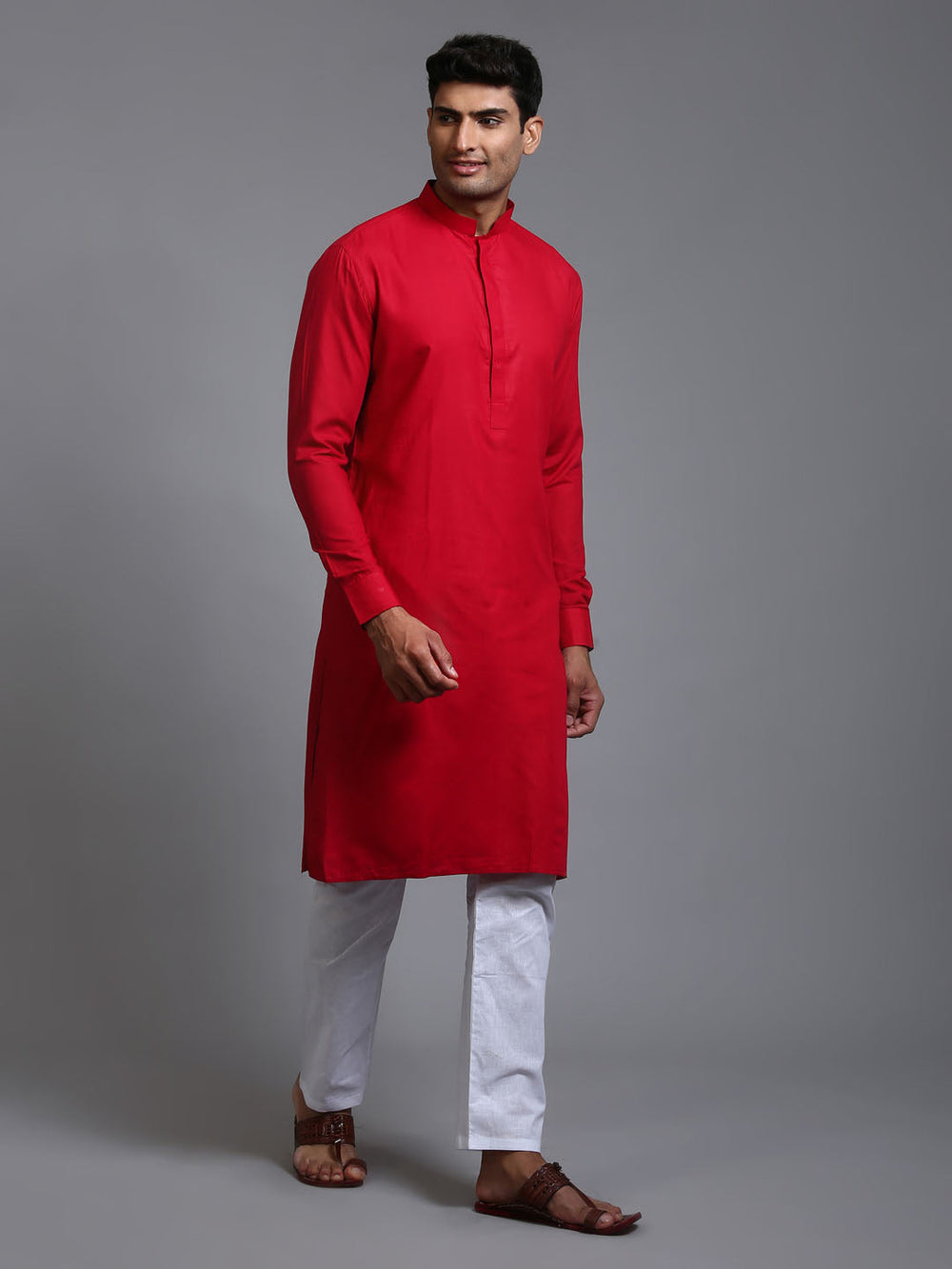 Sarvati Men's Maroon Cotton Blend Kurta Pyjama Set