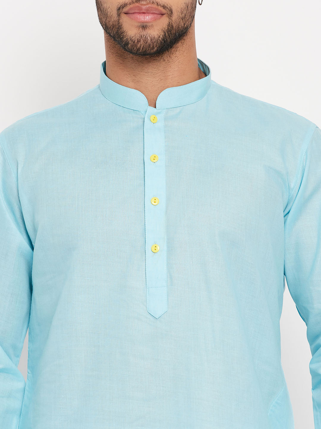 Sarvati Men's Aqua Blue Kurta And White Pant Style Pyjama Set