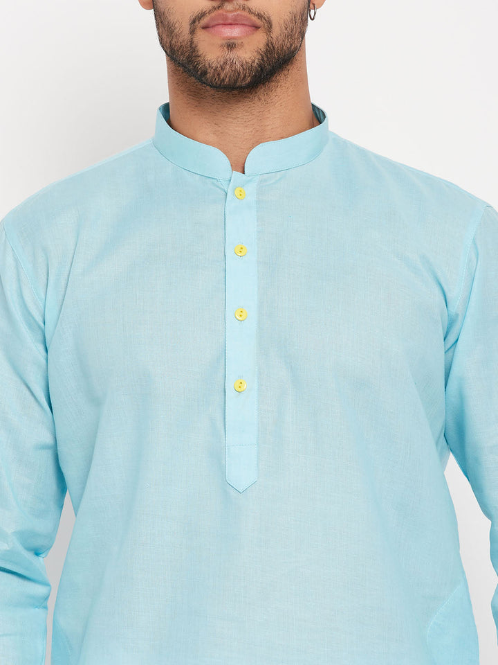 Sarvati Men's Aqua Blue Kurta And White Pyjama Set