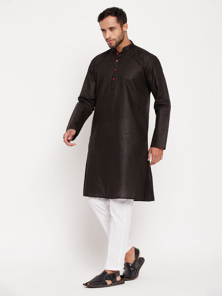 Sarvati Men's Black Kurta And White Pant Style Pyjama Set