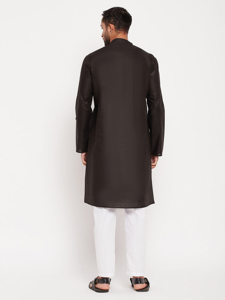 Sarvati Men's Black Kurta And White Pant Style Pyjama Set