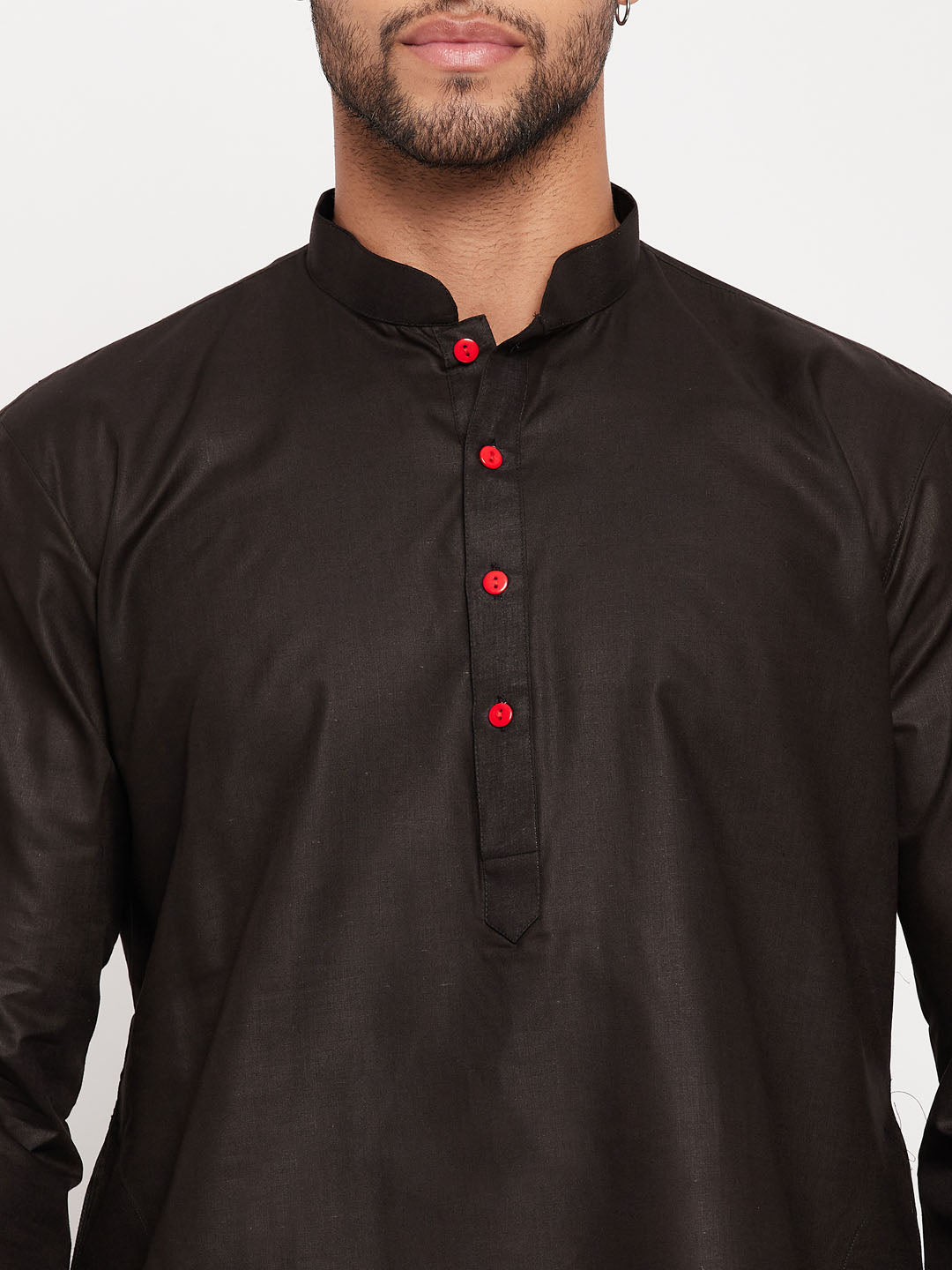 Sarvati Men's Black Kurta And White Pant Style Pyjama Set