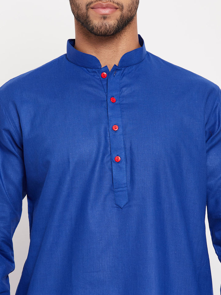 Sarvati Men's Blue Kurta And White Pant Style Pyjama Set