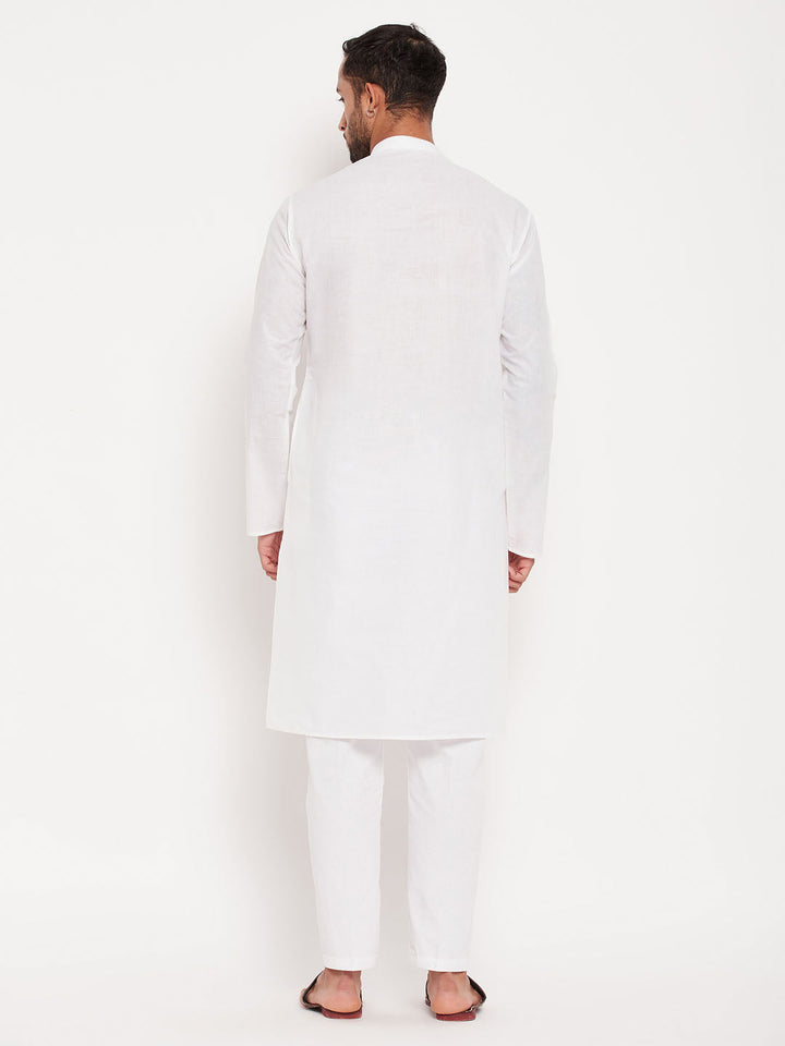 Sarvati Men's Cream Kurta And White Pant Style Pyjama Set