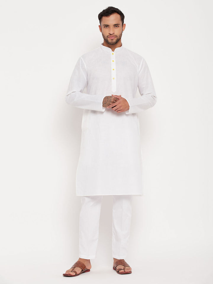 Sarvati Men's Cream Kurta And White Pant Style Pyjama Set