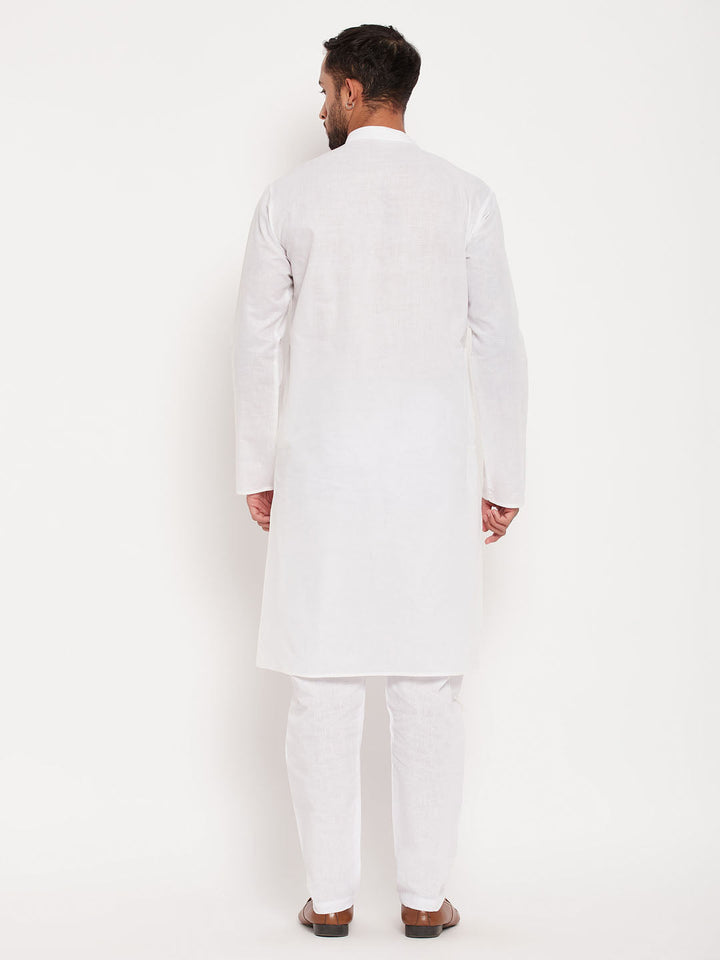 Sarvati Men's Cream Cotton Kurta And White Pyjama Set