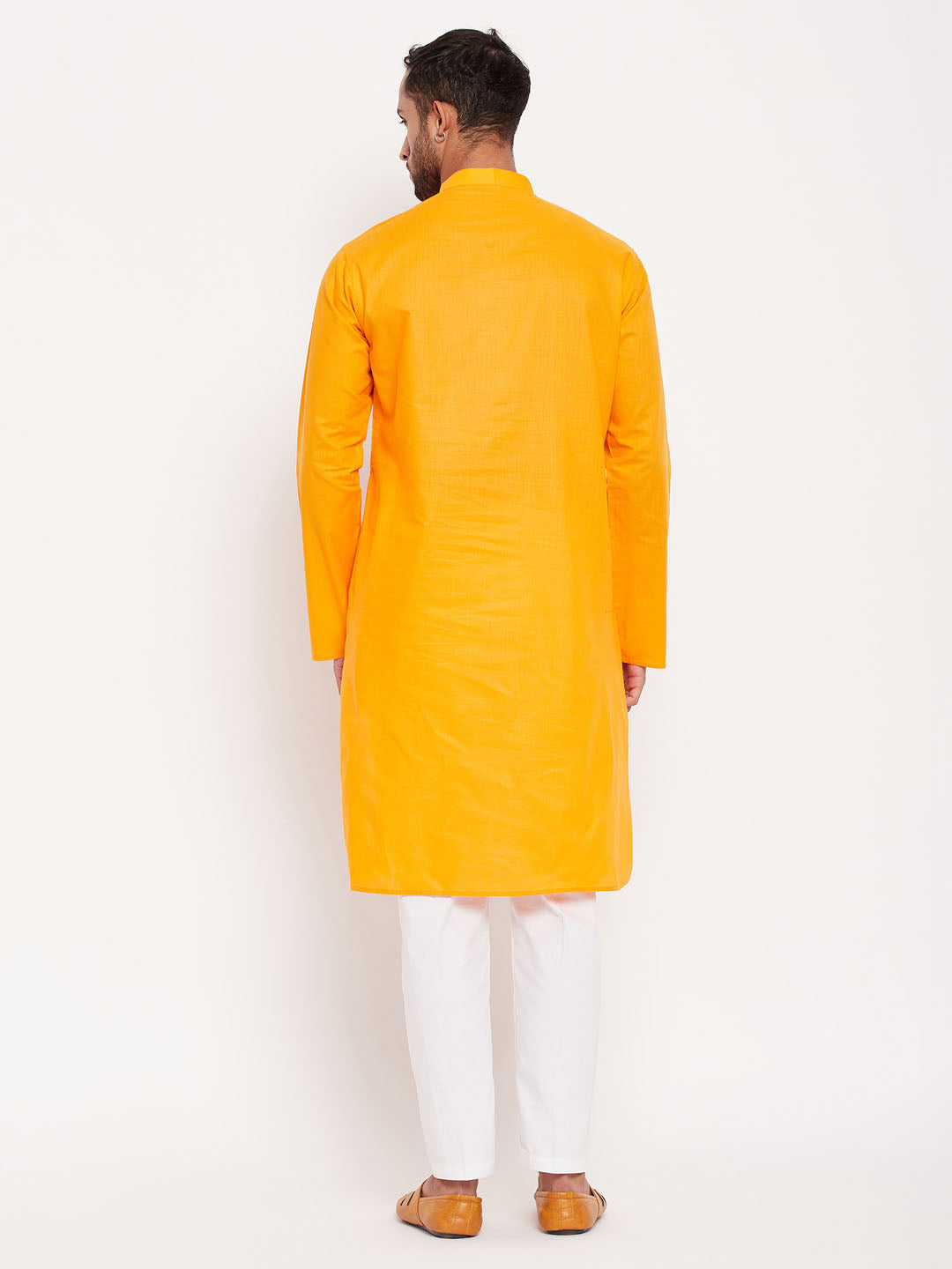 Sarvati Men's Orange Kurta And White Pant Style Pyjama Set