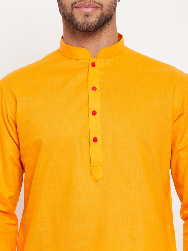 Sarvati Men's Orange Kurta And White Pant Style Pyjama Set