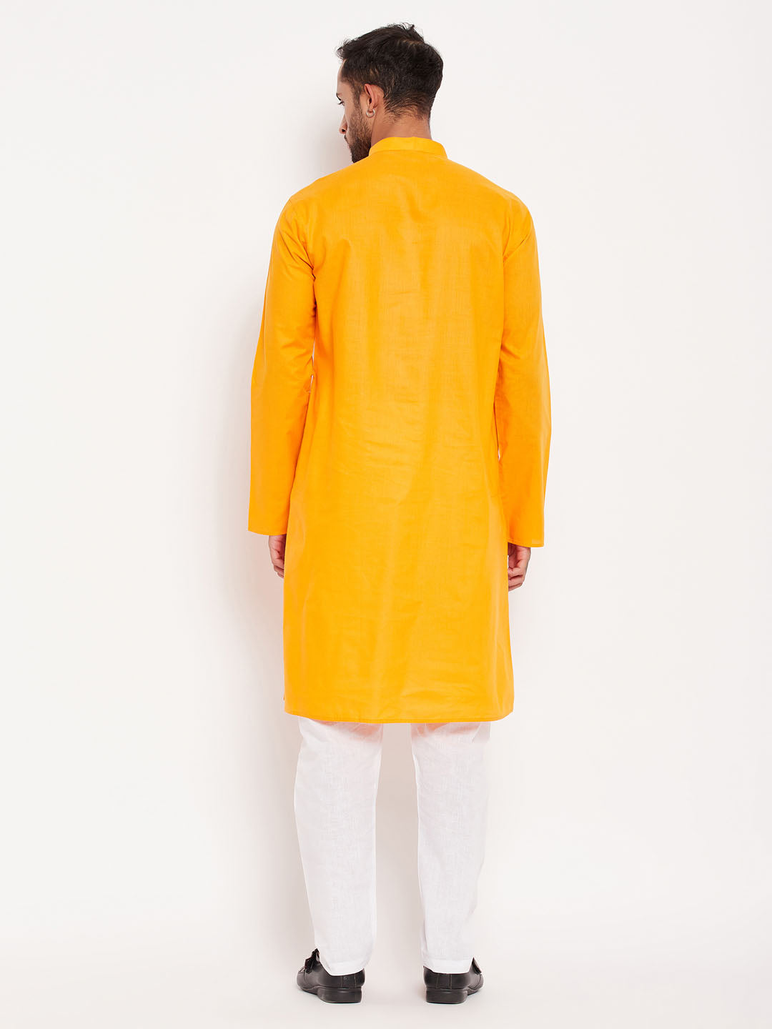 Sarvati Men's Orange Cotton Kurta And White Pyjama Set