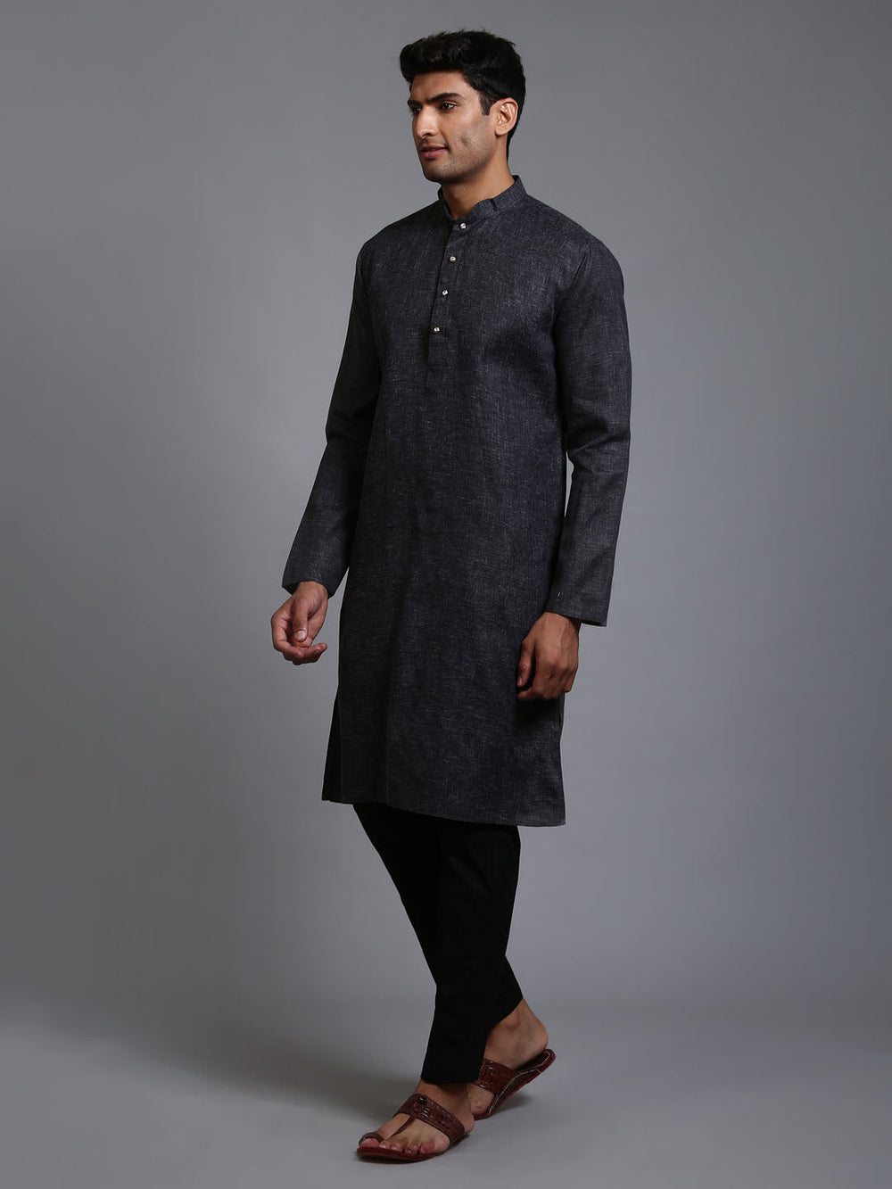 Sarvati Men's Black Cotton Kurta with Pant Set