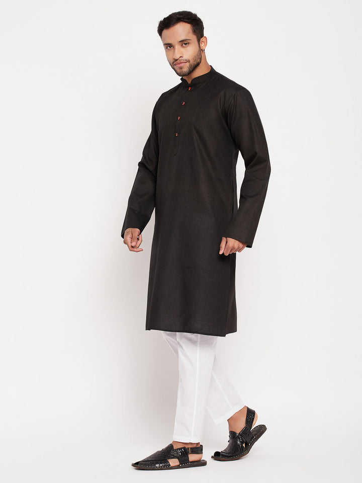 Sarvati Men's Black Kurta And White Pant Style Pyjama Set