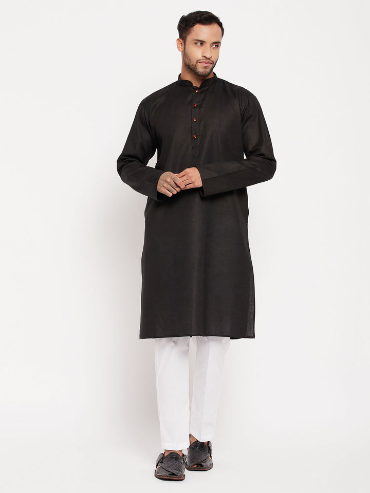 Sarvati Men's Black Kurta And White Pant Style Pyjama Set