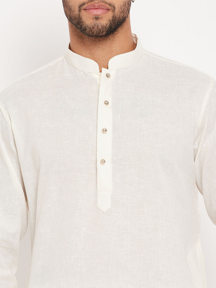 Sarvati Men's Cream Kurta With White Pyjama Set