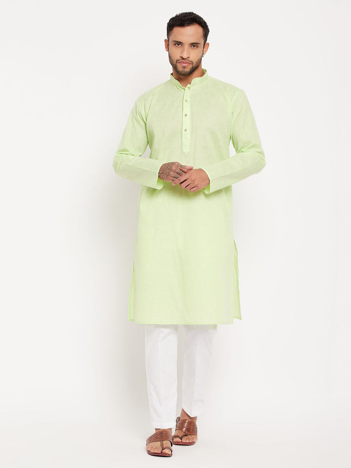 Sarvati Men's Green Kurta And White Pant Style Pyjama Set