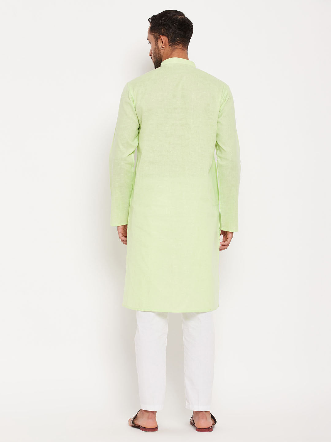 Sarvati Men's Green Kurta And White Pant Style Pyjama Set