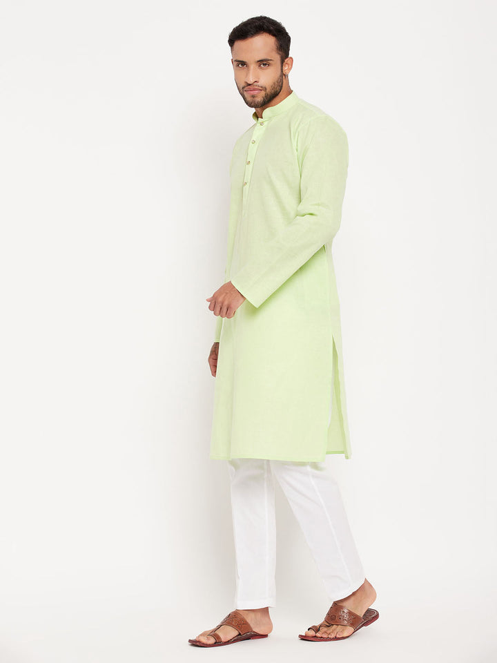 Sarvati Men's Green Kurta And White Pant Style Pyjama Set