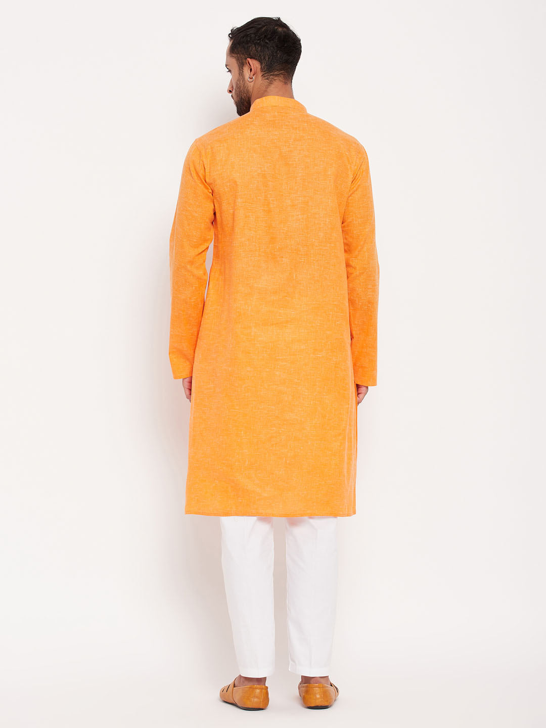 Sarvati Men's Orange Kurta And White Pant Style Pyjama Set