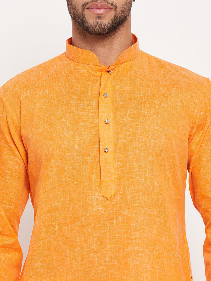 Sarvati Men's Orange Kurta And White Pant Style Pyjama Set