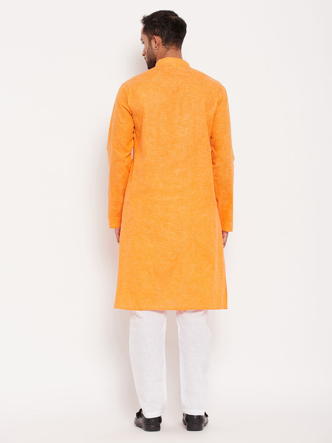 Sarvati Men's Orange Cotton Kurta And White Pyjama Set