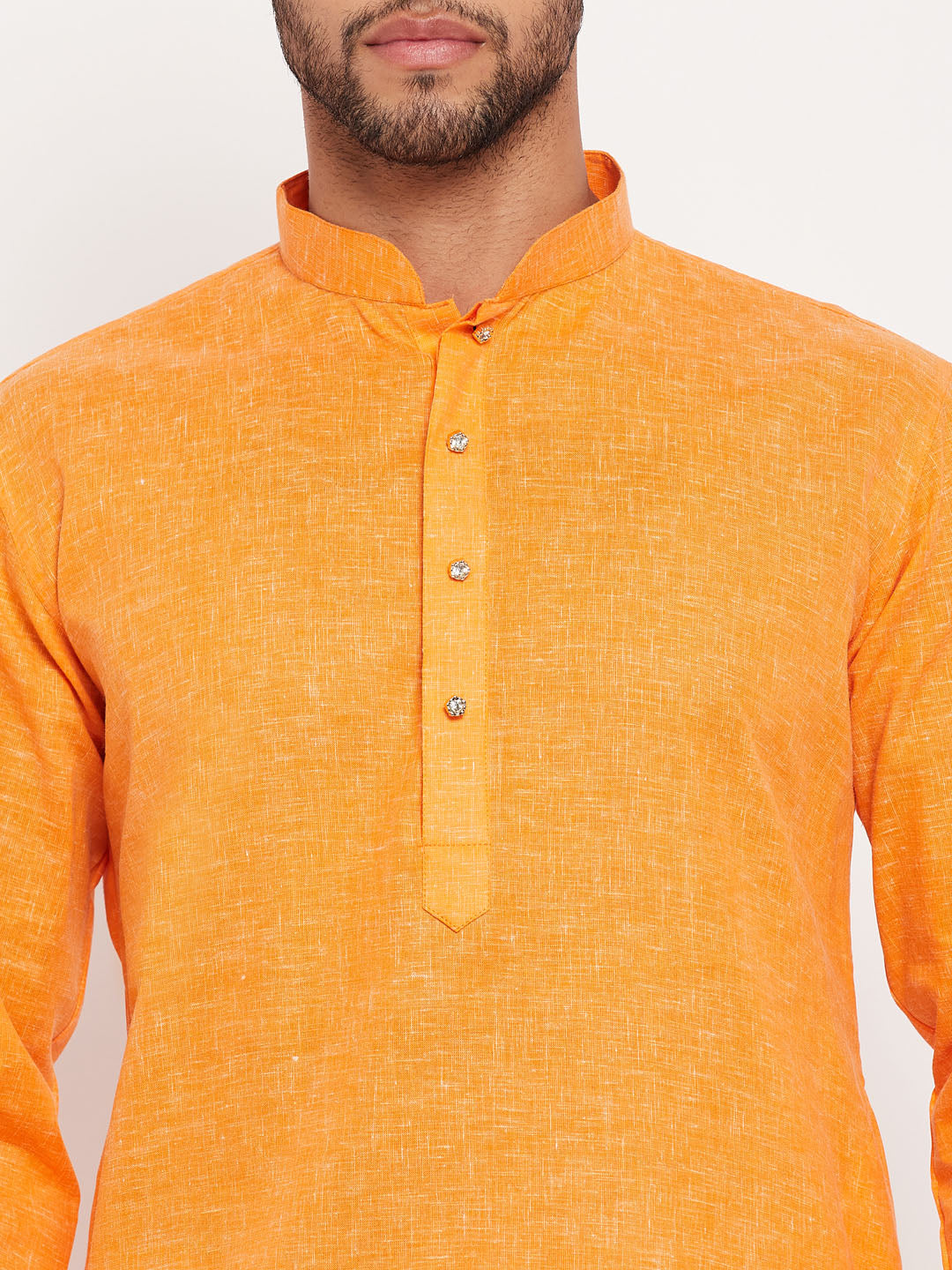 Sarvati Men's Orange Cotton Kurta And White Pyjama Set