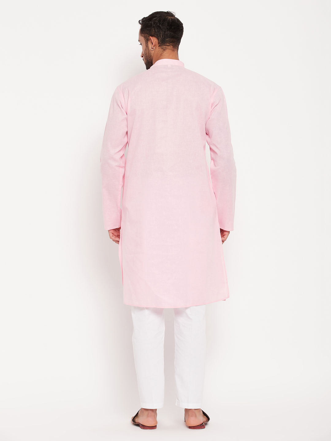 Sarvati Men's Pink Kurta And White Pant Style Pyjama Set