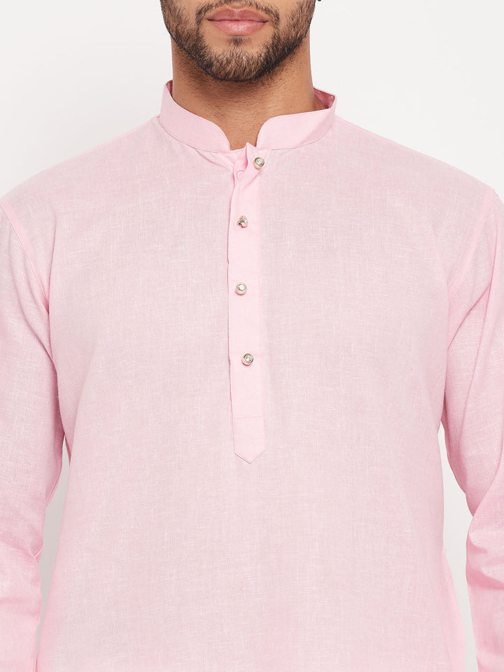 Sarvati Men's Pink Kurta And White Pant Style Pyjama Set