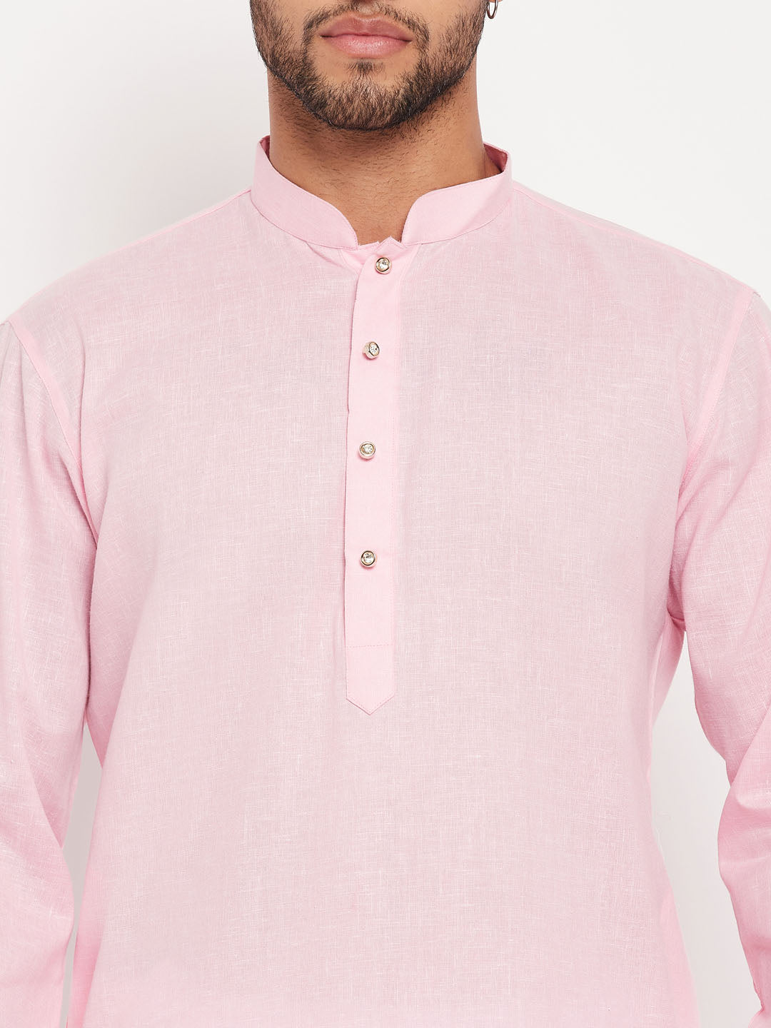 Sarvati Men's Pink Cotton Kurta And White Pyjama Set