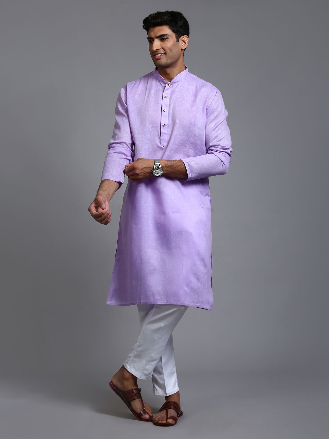 Sarvati Men's Purple Cotton Kurta with Pant Set