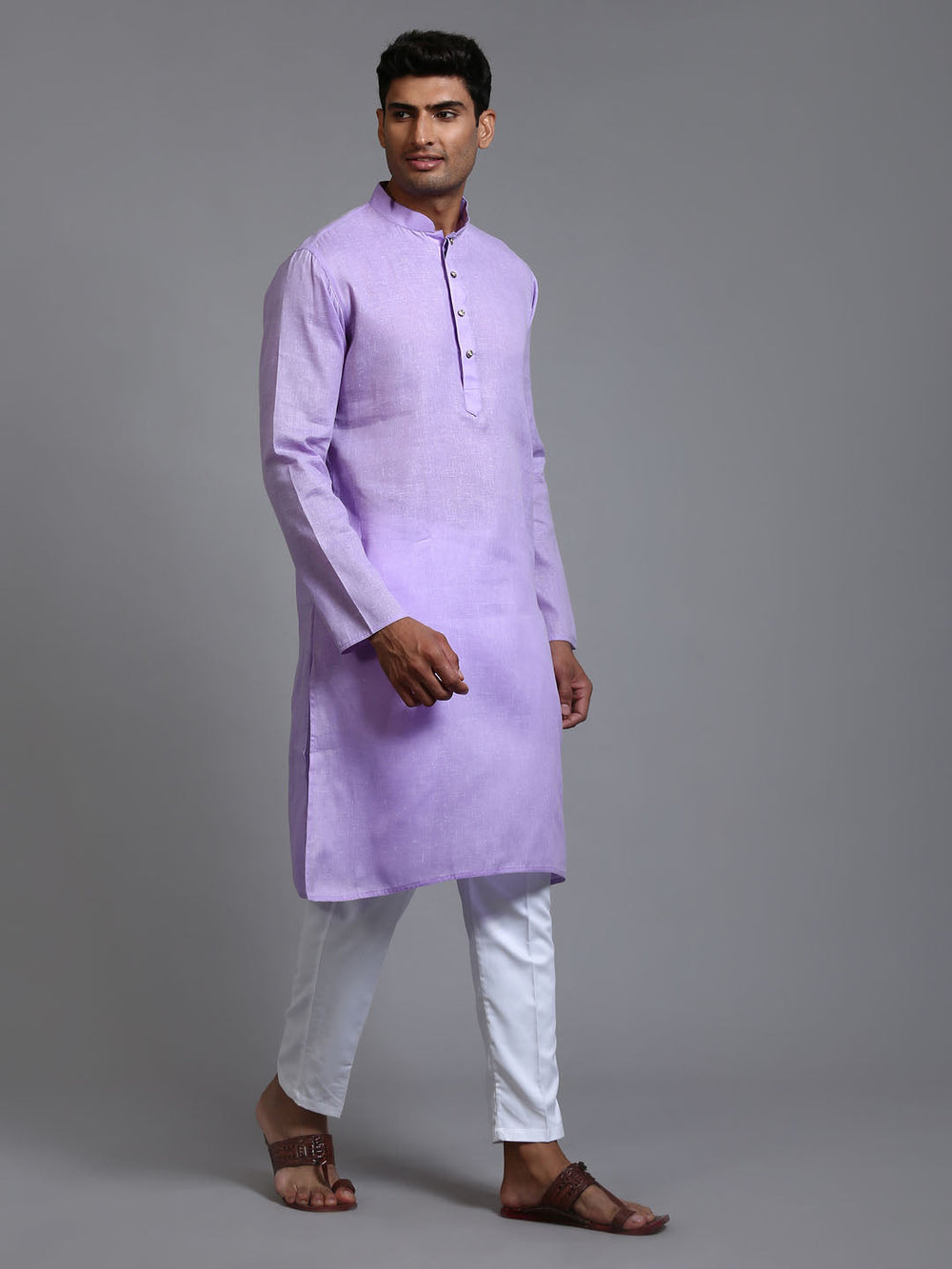 Sarvati Men's Purple Cotton Kurta with Pant Set