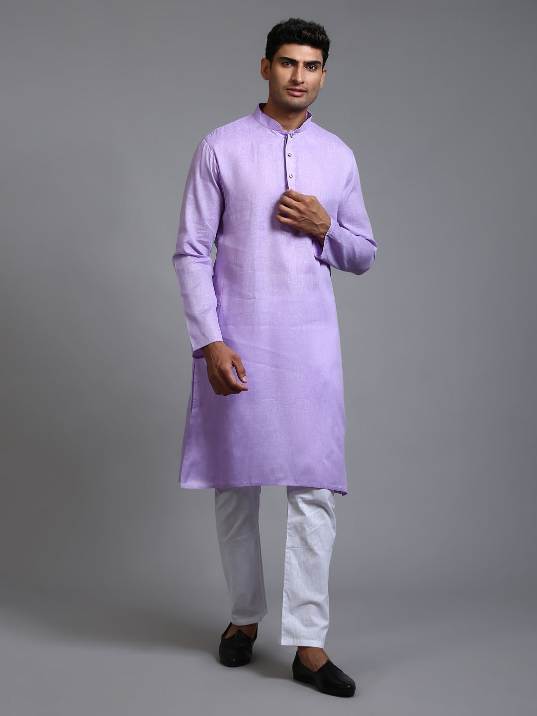 Sarvati Men's Purple Cotton Kurta Pyjama Set