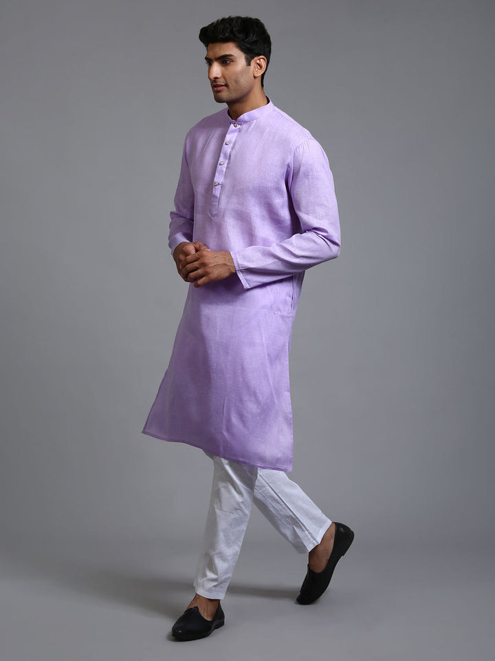 Sarvati Men's Purple Cotton Kurta Pyjama Set