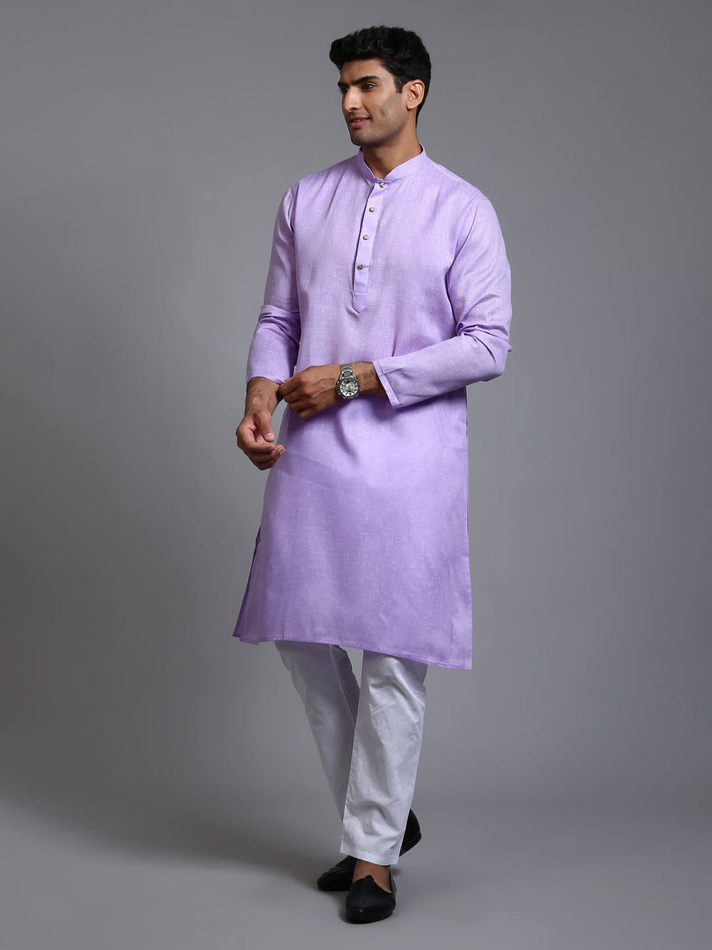 Sarvati Men's Purple Cotton Kurta Pyjama Set