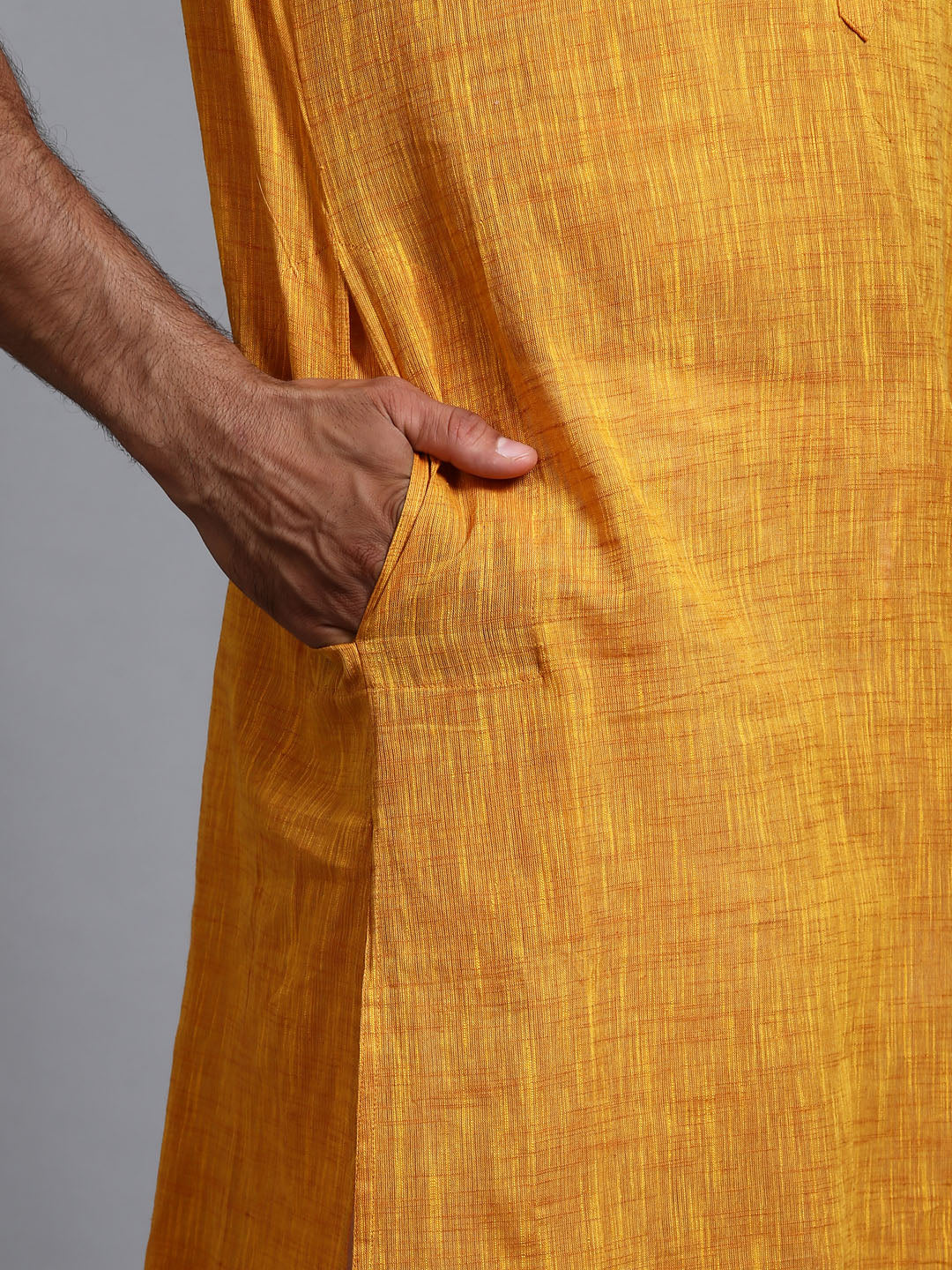 Sarvati Men's Solid Yellow Pure Cotton Kurta Pyjama Set