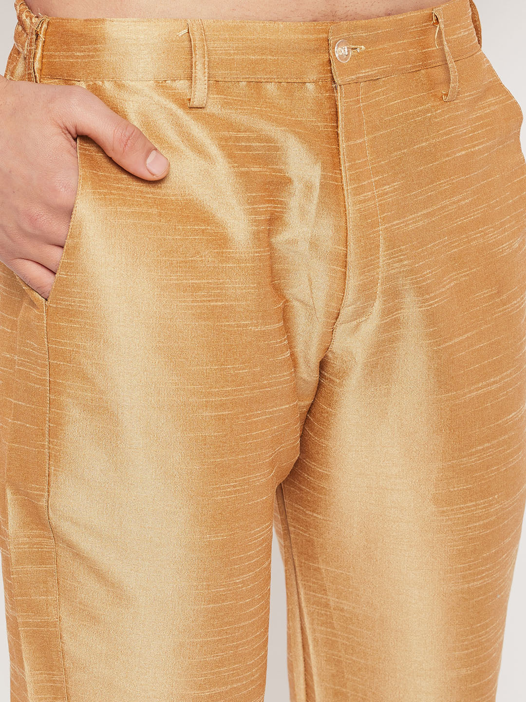 Sarvati Men's Blue Matka Silk Kurta and Rose Gold Pant Style Pyjama Set