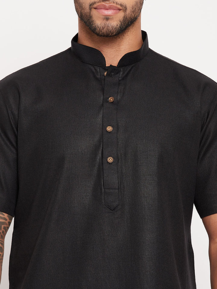 Sarvati Men's Black Solid Kurta with White Pant Style Pyjama Set