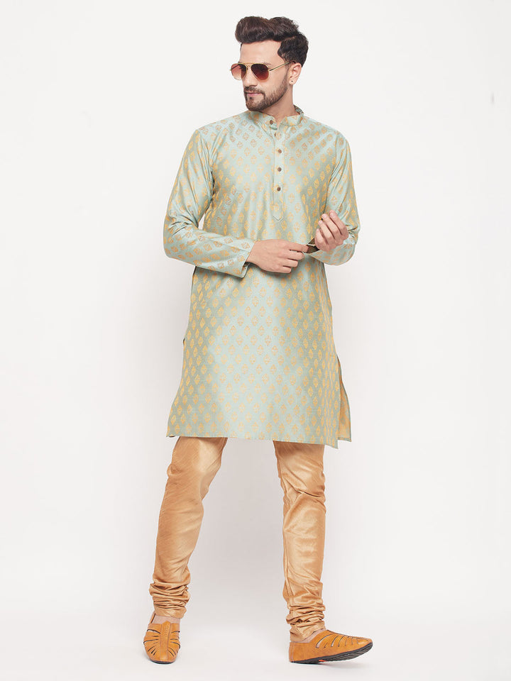 Sarvati Men's Mint Green Woven Kurta Pyjama Set