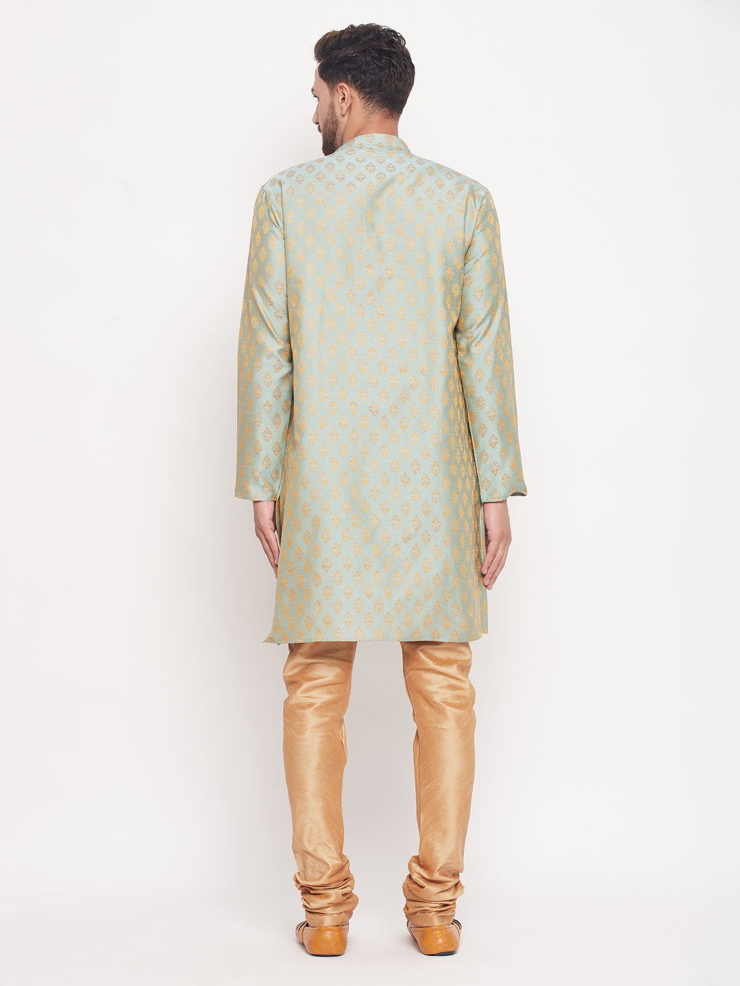 Sarvati Men's Mint Green Woven Kurta Pyjama Set