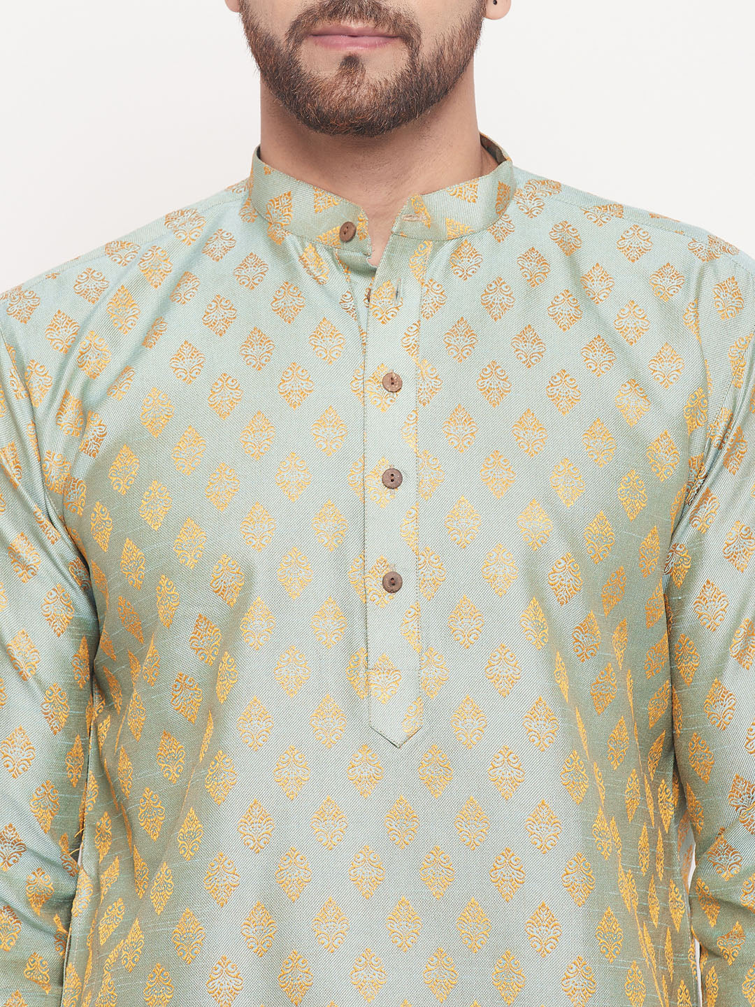 Sarvati Men's Mint Green Woven Kurta Pyjama Set