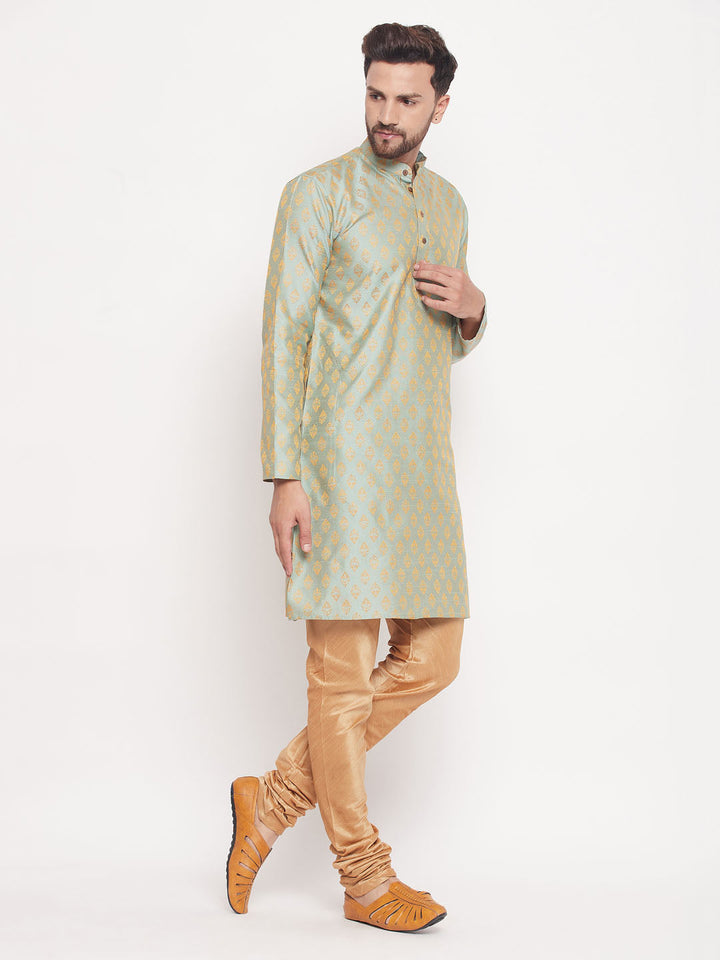 Sarvati Men's Mint Green Woven Kurta Pyjama Set