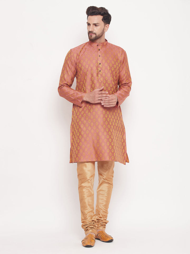 Sarvati Men's Pink Woven Kurta Pyjama Set