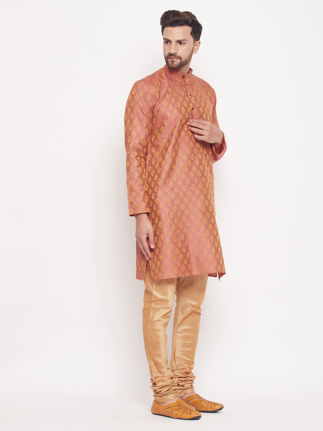 Sarvati Men's Pink Woven Kurta Pyjama Set