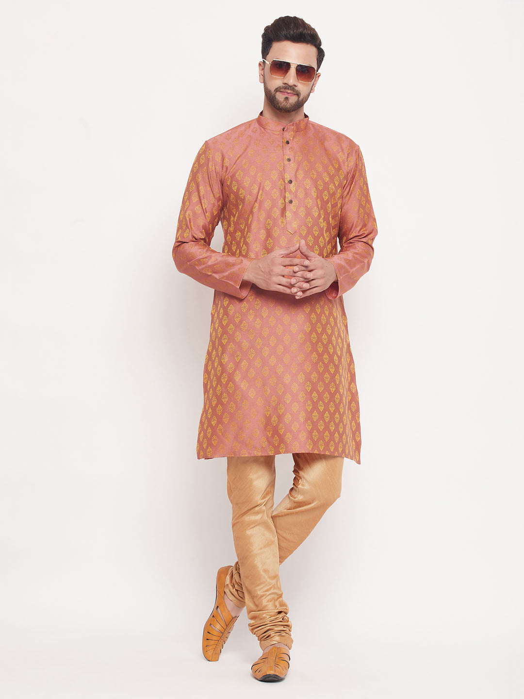 Sarvati Men's Pink Woven Kurta Pyjama Set