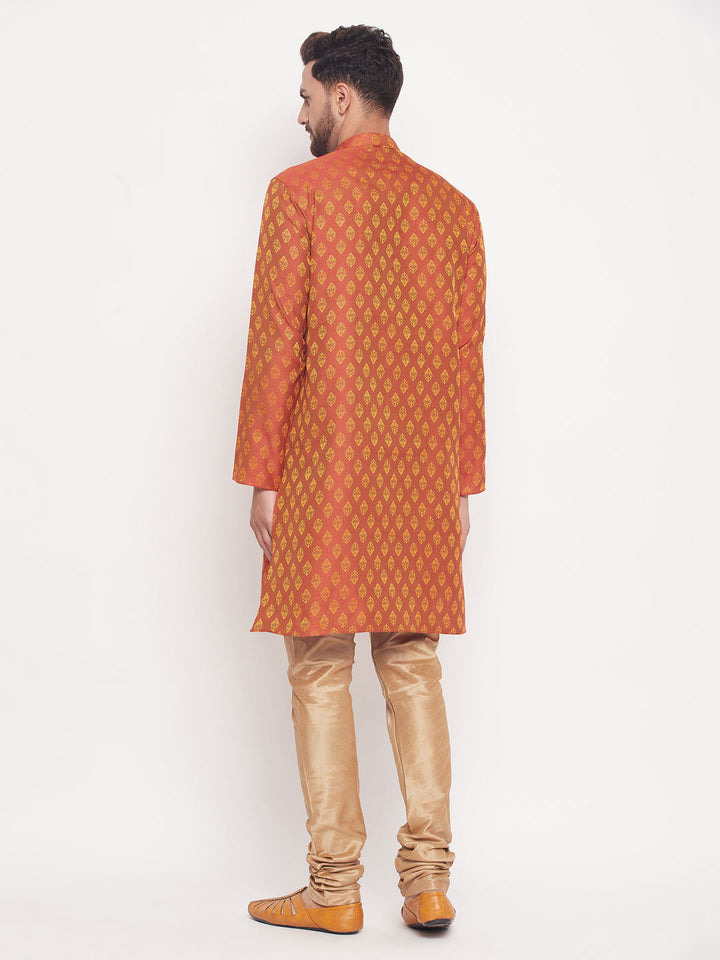 Sarvati Men's Red Woven Kurta Pyjama Set