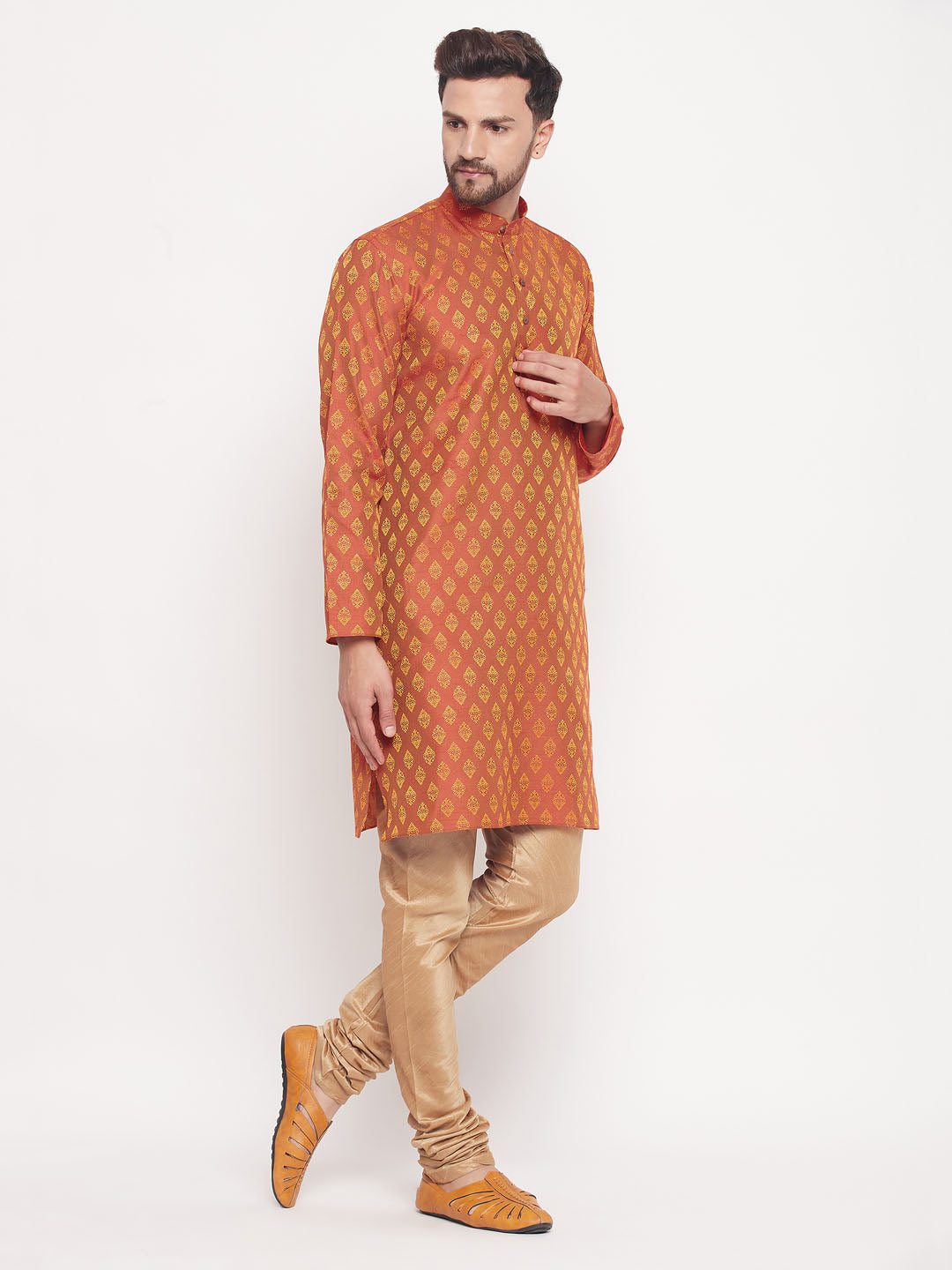 Sarvati Men's Red Woven Kurta Pyjama Set